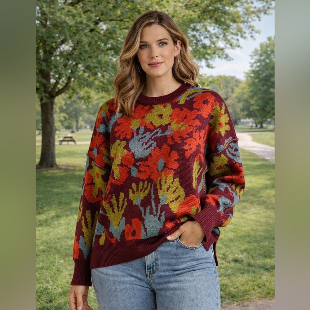 Easel Floral Crew Neck Sweater